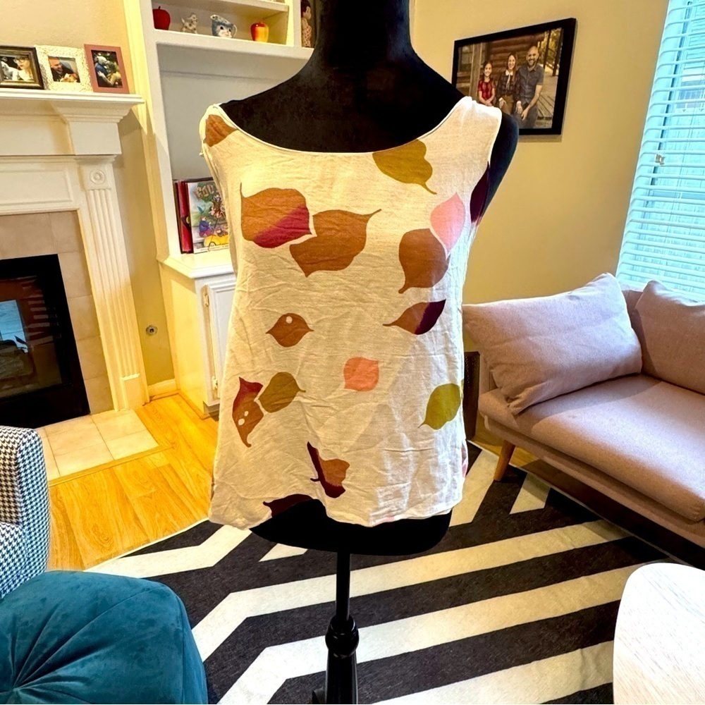 Marni Cream Tank Top with Multicolor Leaf Print